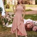Bbonlinedress Halter Cocktail Women Dresses Prom Formal Wedding Guest Bridesmaid Ruffled Maxi Hi-Lo Evening Party 2026 Dress (Pink, XL)