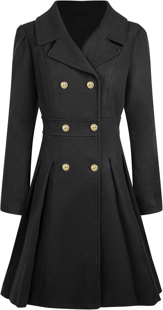 2026 Spring Coats for Women Double Breasted Lapel with Pockets A-line Coat Small, Black