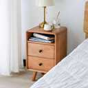 Nightstand, Solid Wood Night Stand, Mid Century Modern Side Table, 2 Drawers End Table w/Storage, Bedside Tables for Bedroom, 13.78 W x 13.78 D x 23.23 H Inches, Cherry Wood Color