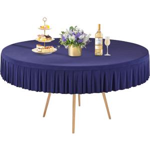 1 Pack Navy Blue Spandex Round Tablecloths for 60 inch Table, Stretchy Fitted 5FT Round Table Cloth with Skirt for Wedding Party Dining Banquet