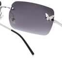 knliwkm Rimless Rectangle Y2k Sunglasses for Women Men Cute Small Clear Frameless Tinted Lens 2000S Fashion Shades Butterfly