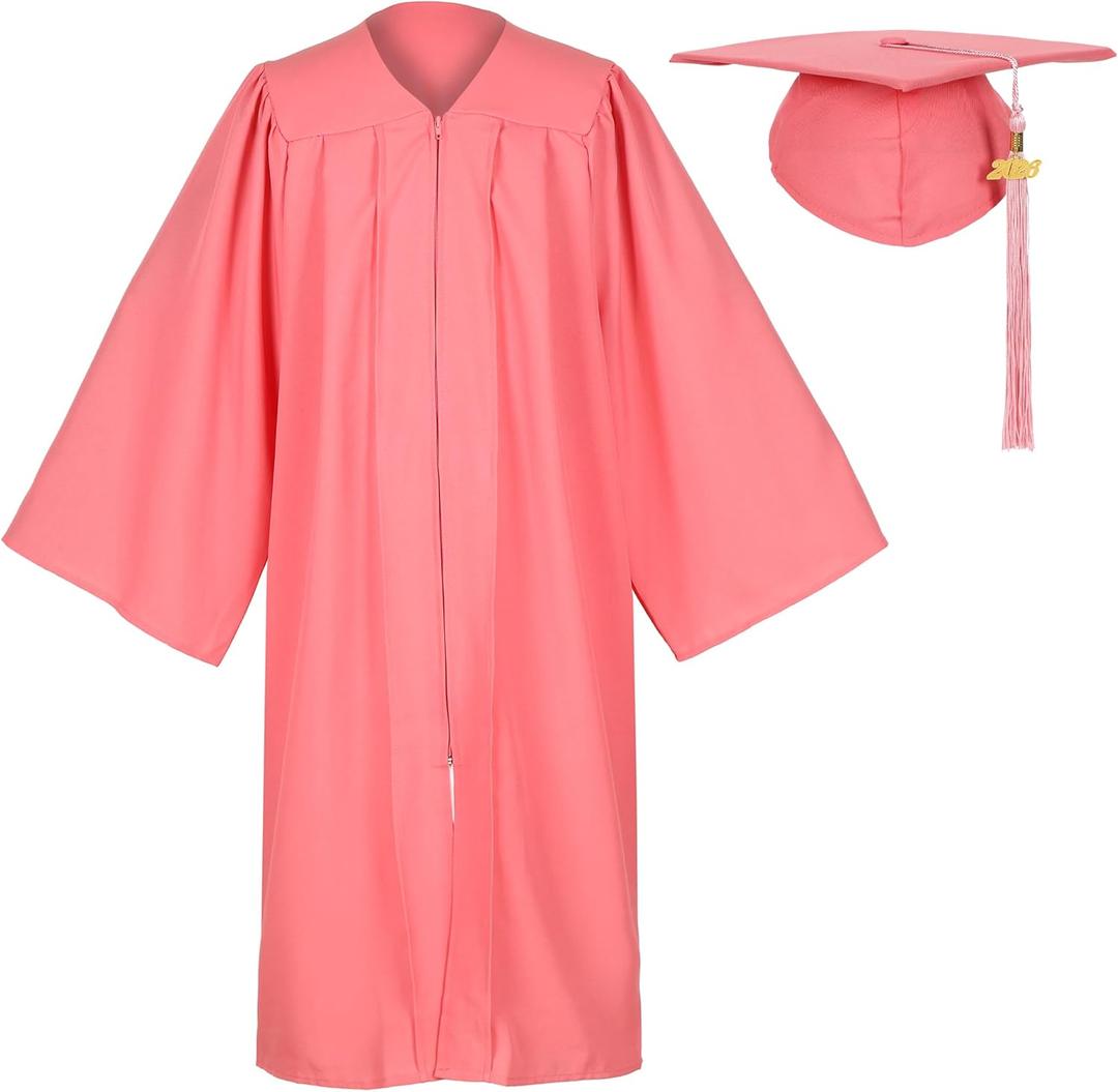 Unisex Matte Graduation Gown and Cap Set with Tassel for Middle High School Bachelor (51, Pink)