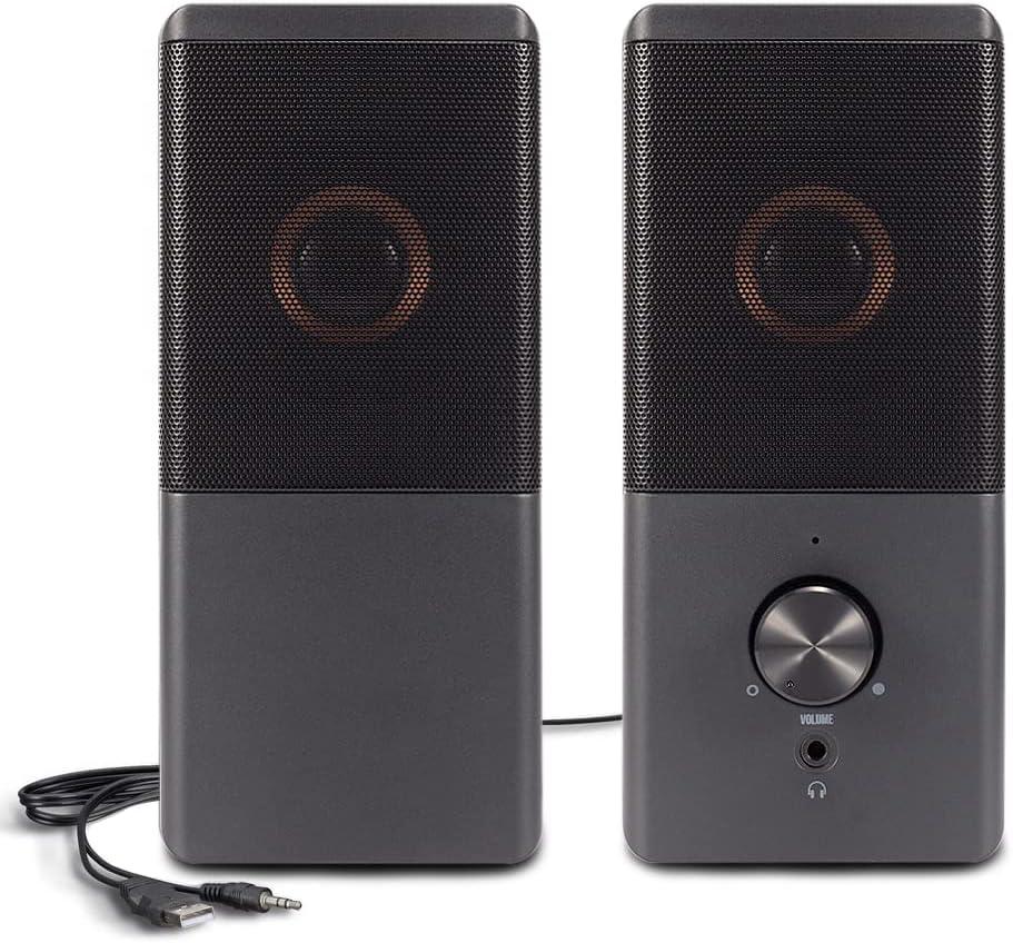 ROSON Computer Speaker, Compact Size Speaker with Headphone Jack, Volume Control, Stereo 2.0 USB Powered 3.5mm Aux Multimedia Speakers for Laptop/Desktop/Tablets/Phone