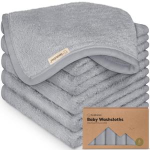 6-Pack Baby Washcloths Soft Absorbent Viscose from Bamboo Washcloths for Face, Body, Baby Towels for Newborn, Kids, Toddlers, Infant, Gentle on Sensitive Skin, 10x10 Reusable Face Towels (Cool Gray)