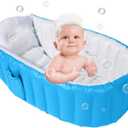 Inflatable Baby Bathtub,No Pump Kid Infant Toddler Infant Newborn Inflatable Foldable Shower Pool (Blue) , 98L x 68W x 28H centimetres
