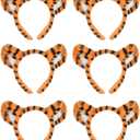 Tiger Ear Headbands, Orange and Black Striped Plush Costume Accessories, Party Favors, 6 Pack