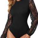 KIFOVEN Women's Lace Lantern Long Sleeve Bodysuit 2026 Sexy Ribbed Mesh Going Out Tops Elegant Crewneck Jumpsuit Blouse, Small