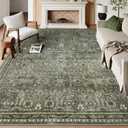 Lahome Large Dark Olive Green Area Rugs, Washable Area Rugs 9x12 Living Room, Boho Bedroom Mats Under Bed, Soft Stain Resistant Non-Shedding Thin Carpet for Dining Room Apartment (9'x12', Dark Green)