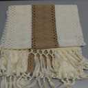 Boho Table Runner for Home Decor with Tassels 90 Inches Long, Farmhouse Rustic Cream & Brown Table Runners for Kitchen Holiday Party and Wedding Decor Runner (12x90in, Fringe Included)