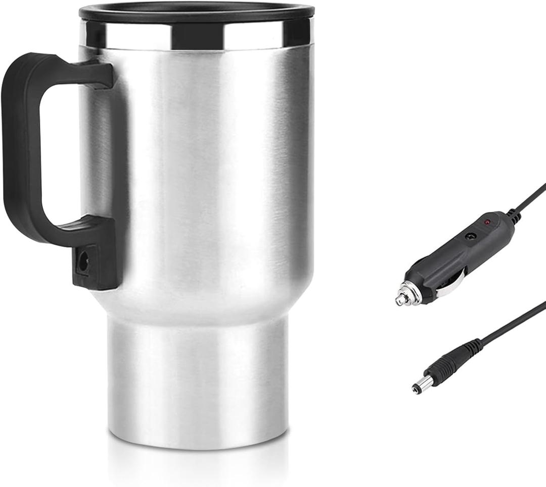 12v Car Heated Mug, 450ml Stainless Steel Travel Heated Mug, Portable Vacuum Insulation Car Mug, Universal for 12v Power Supply Car