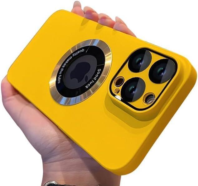 Magnetic Series Designed for iPhone 16 Pro Max Case,[Compatible with MagSafe][Military Drop&Hard PC Full Body Protector],Luxury Matte Logo View Shockproof Cover,Yellow
