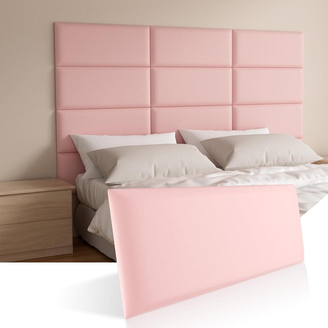 Headboards Wall Panel for Twin, Self-Adhesive 3D Wall Panels, Upholstered Wall Panel for Bedroom/Living Room (4 Pieces 9.84 in x 23.6 in) (Pink)
