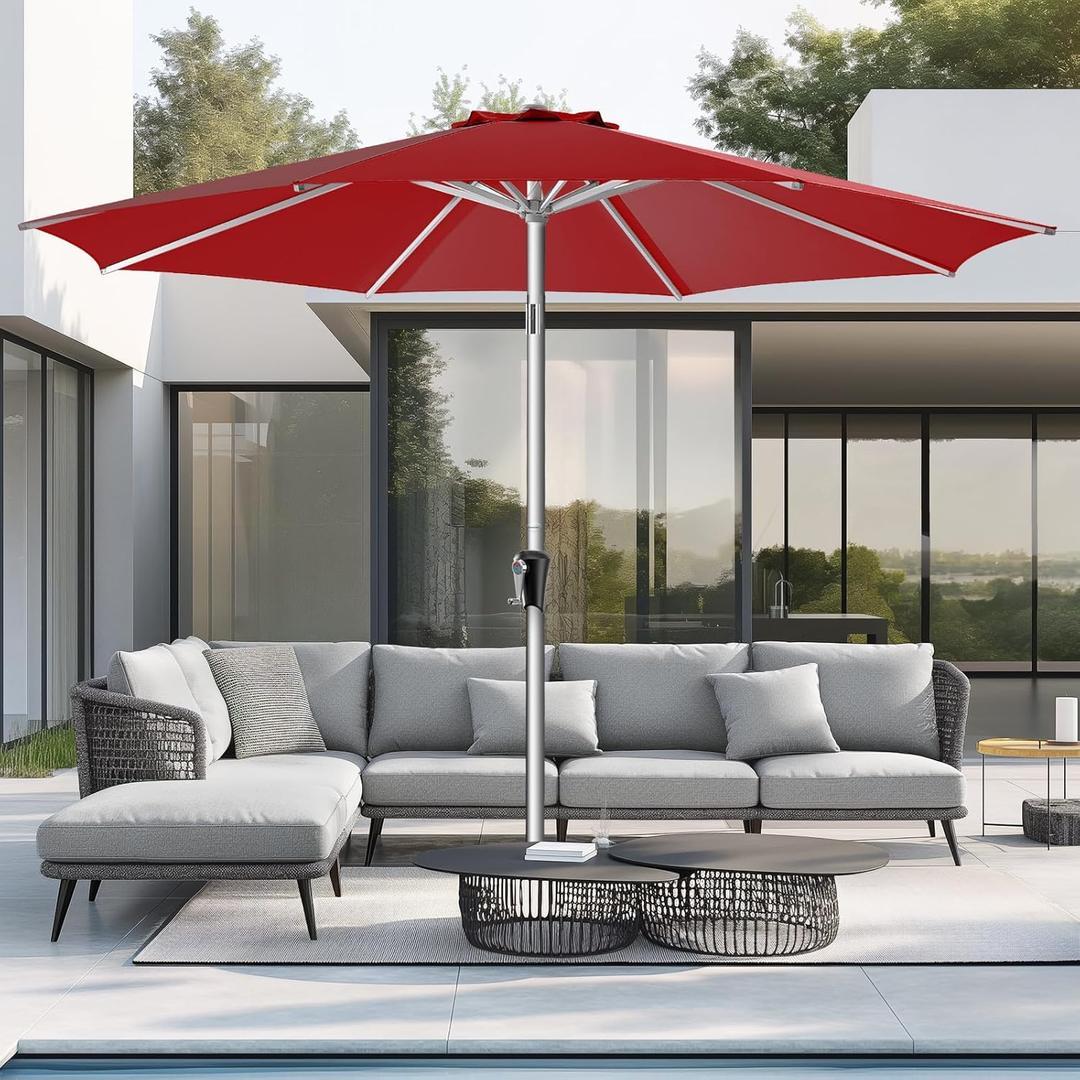 9ft Outdoor Patio Umbrella - Market Table Aluminum Umbrella, 5-Year Fade Resistant - UPF50+ UV Protection with Push Button Tilt, Crank for Pool Deck and Garden (Burgundy Red) (9FT, Burgundy red)