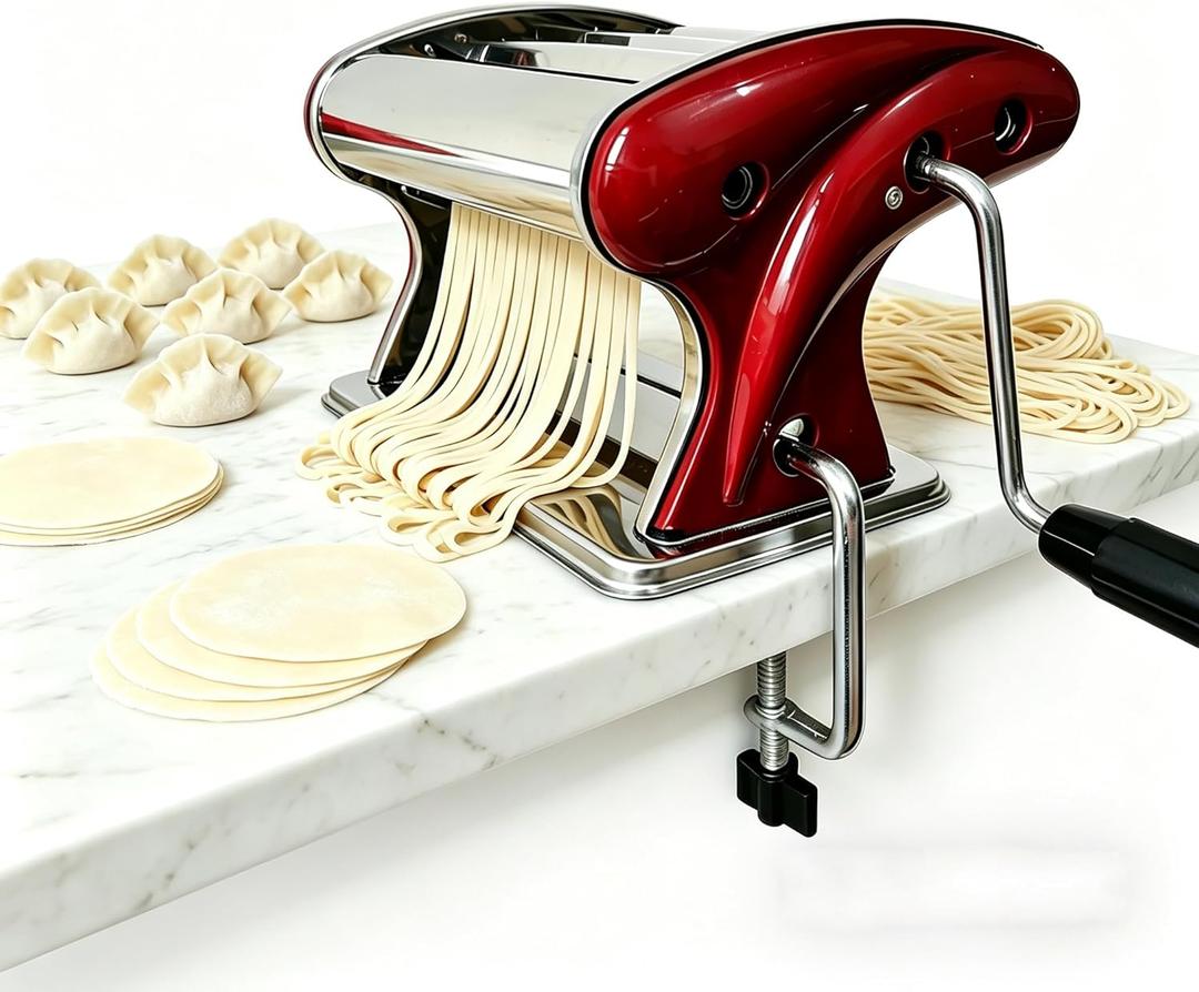 XINGYUEXUAN Pasta Maker Machine, Stainless Steel Manual Noodle Maker with 2mm & 4mm Cutters, Hand Crank for Homemade Spaghetti, Fettuccine, Lasagna & Dumpling