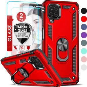 LeYi for Samsung A12 Phone Case, Samsung Galaxy A12 Case with Screen Protector [2 Pack] for Women Girls, Magnetic Ring Holder Kickstand Android Phone Protective Cases Celular Galaxy A12 5G, Red