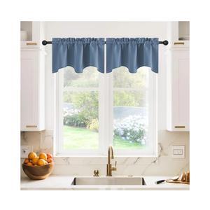 NICETOWN Blackout Curtain Valance - 42 inches by 18 inches Long Scalloped Rod Pocket Thermal Insulated Home Decoration Valance Curtain Panel for Living Room/Bedroom, Stone Blue, 2 Panels