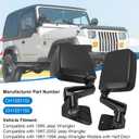 JDMSPEED Pair Driver & Passenger Side View Mirrors with Black Cover Compatible with 1987-2002 Jeep Wrangler Manual Folding No Heated Replace# CH1320102 CH1321102