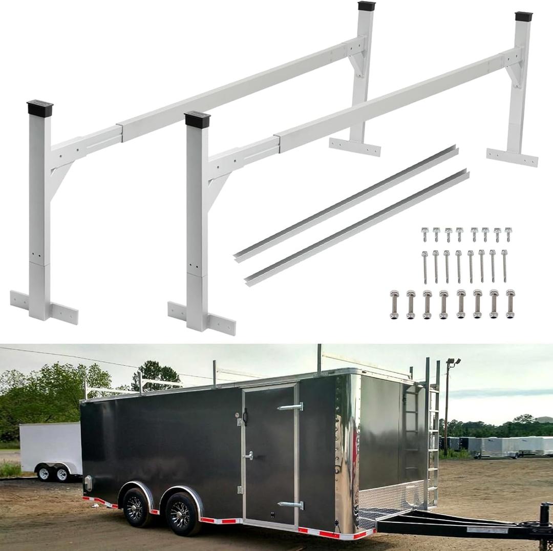 Aluminum Trailer Ladder Rack, 6FT to 9FT Adjustable Trailer Roof Ladder Rack for Universal Enclosed and Open Trailers, 400 lbs Capacity, Silver