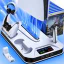 PS5/Slim/Pro Cooling Station with Controller Charging Station for Sony PSP Console Playstation 5 Slim&Standard Disc/Digital Console, PS5 Pro Stand Cooler Accessories Incl Cooling Fan/3 USB Hubs (White)