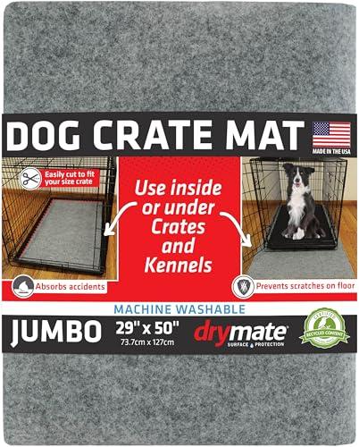 Drymate Dog Crate Mat Liner, Absorbs Urine, Waterproof, Non-Slip, Washable Puppy Pee Pad for Kennel Training - Use Under Pet Cage to Protect Floors, Thin Cut to Fit Design (USA Made) (LGrey)(29"x50")