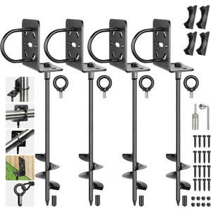 Heavy Duty Ground Anchors Shed Anchor Kit, Mobile Home Anchors with Multi Purpose Brackets, Earth Anchor for Sheds Canopy Gazebo Dog Runs Carport Tent (20 inch 4pcs)