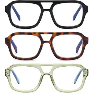 DUMOK Aviator Reading Glasses for Women Men, 3 Pack Blue Light Blocking PC Recycled Material Retro Computer Readers LHJ209-1.00