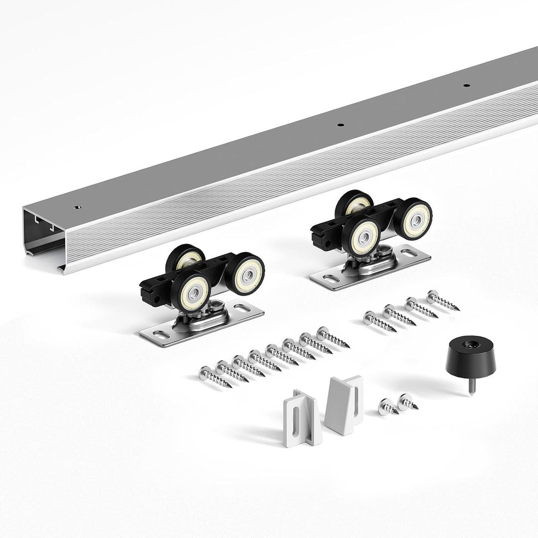 FINOSEN 5.3FT Commercial Grade Sliding Pocket Door Hardware Track Kit,Top Mount,Heavy Duty,Smoothly and Quite,Easy to Install,Aluminum(Door is not Included)