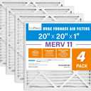 LotFancy 20x20x1 Air Filter, 4 Pack MERV 11 Pleated Furnace Air Filters Replacement for HVAC (Actual Size: 19.75"x19.75"x0.75")