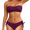 Women's Strapless Bandeau Bikini Set - Twist Front Two Piece Swimsuit Top with Side Tie Bathing Suit Bottom, S
