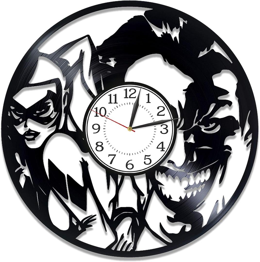 Joker and Harley Wall Clock Xmas Gift for Fan DC Comics Vinyl Record Wall Clock Harley Birthday Gift Idea for Man Movie Original Home Decor Suicide Squad Handmade Clock 12 Inch