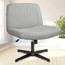 NEO Chair Criss Cross Chair No Wheels Armless Cross Legged Office Desk Wide Comfy Vanity Makeup Chair Adjustable Computer Task for Home Office Fabric (Grey)