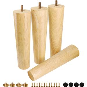 FoDau770 Rubber Wood Furniture Legs 9 Inches, Straight Tapered Wood Feet Mid Century Sofa Legs Set of 4, 5/16" UNC Furniture Feet Replacement Parts for Cabinet Couch Dresser Chair Ottoman Table (Varnish)