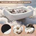 Square Cat Bed Orthopedic Pet Bed with Pillow Super Soft Rabbit Fur Small Dog Beds, Calming Plush Kitten Bed with Removable Washable Cover & Anti-Slip Bottom Bed for Cats self Warming