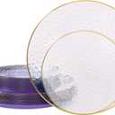 realluck 50 Pcs Clear Purple Plastic Plates with Gold Rim, Elegant Hammered Disposable Dinnerware Set (25 Dinner Plates & 25 Salad/Dessert Plates) for Party, Wedding, Bridal Shower