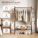 Yoobure Solid Wood Clothes Rack - Heavy Duty Clothing Racks for Hanging Clothes with 8 Hooks, Portable Garment Rack for Dress Shirt Shoe, Freestanding Wardrobe Coat Racks with Shelf for Closet Bedroom