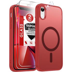 LeYi for iPhone-XR Phone Case Red with Screen Protector X2 + Camera Cover X2:[ MagSafe Compatible] Magnetic Cases for i Phone 10 iphoneXR Military Grade Protective Slim Matte Funda para 10XR, Red