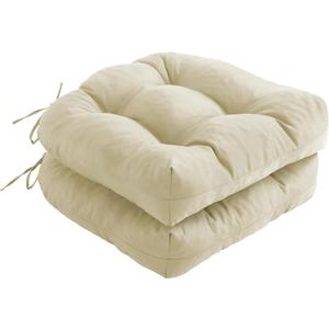 IPYNBAP Outdoor Chair Cushions Set of 2, Patio Chair Cushions with Ties, 17x17+4 Tufted Outdoor Seat Cushions, Waterproof Patio Furniture Cushions, Outdoor Dining Chair Pads, Beige, 17*17+4/2pcs