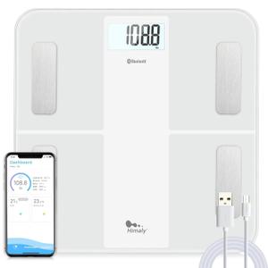 himaly USB Rechargeable Bathroom Scale for Body Weight, Digital Weight Scale Bluetooth for Accurate BMI Body Fat Scale Muscle Mass Composition Monitor with App, 400 lbs (White)