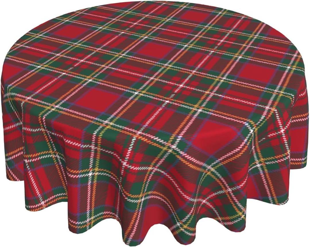 Christmas Plaid Round Tablecloth 60 Inch Green Red Xmas Buffalo Checkered Winter Holiday Theme Decorative Table Cloth Seasonal Rustic Farmhouse for Indoor Party Kitchen Dinner Picnic Decor