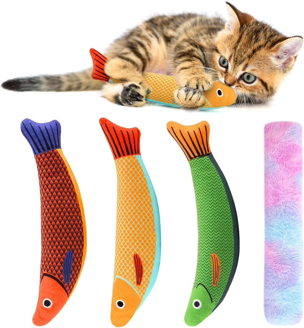 Cat Toys 4 Pack Kitten Toy for Bored Indoor Cats Soft Plush Cute Interactive Chew Toys