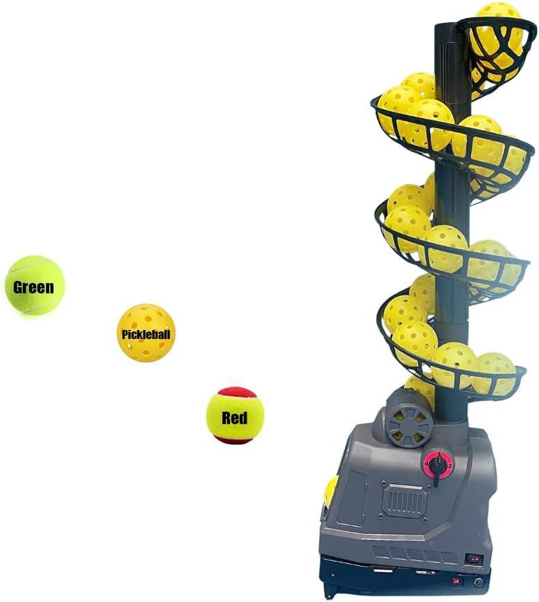 YUEWO Pickleball Machine Tennis Ball Machine Adjustable&Portable Pickleball Launcher with Auto Swing, 3 Angles & 4 Speeds AC/Batteries 26 Pickleballs Capacity