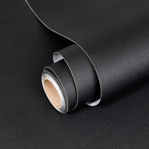 Black Peel and Stick Wallpaper A Set of 23.6x 236 Matte Black Self-Adhesive Removable Contact Paper Solid Color Waterproof Vinyl Roll for Cabinets Furniture Renovation Bedroom Wall Covering