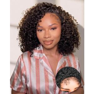 The fox Kinky Curly Half Wig Human Hair with Upgrade Blending Edges 100% Remy Human Hair 3C/4A Glueless Flip Over Drawstring 3-in-1 Wear & Go Wigs Beginner Friendly Headband Wig (Natural Color, 16")