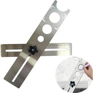 Ceramic Tile Hole Locator, Stainless Steel Universal Punching Tool for Wall Receptacle Outlet, Faucets and Water Heater Pipes, Measuring Range 300mm Hole Size: 25mm, 40mm, 45mm, 55mm