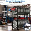 Tire Rack, 59 x 57 x 20 Inches Garage Tire Storage Stand with Storage Tray 218KG/480LBS Capacity, 2 Storage Shelf & 4 Swivel Casters Rolling Tire Storage Rack, Black