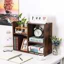 PAG Desktop Shelf Freestanding Wooden Small Bookshelf Desk Supplies Organizers and Accessories Storage Display Rack Office Dorm Decor for Women, Antique Brown (Style 4)