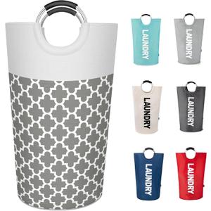 Twira 90L Large Laundry Basket, Laundry Hamper Stands Up Well, Laundry Bag with Padded Handles, Waterproof Clothes Bin Collapsible, Clothes Hamper for Bathroom, Laundry, CollegeGrey Quatrefoil
