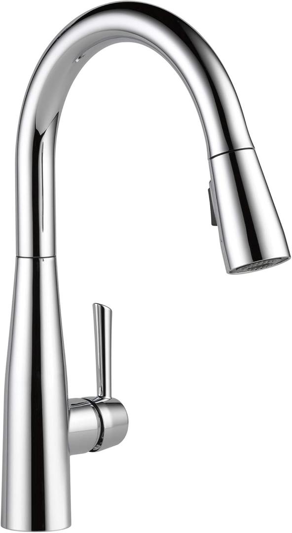 Delta Essa Chrome Kitchen Faucet with Pull Down Sprayer, Modern Single Hole Kitchen Sink Faucet, Single Handle, Chrome 9113-DST