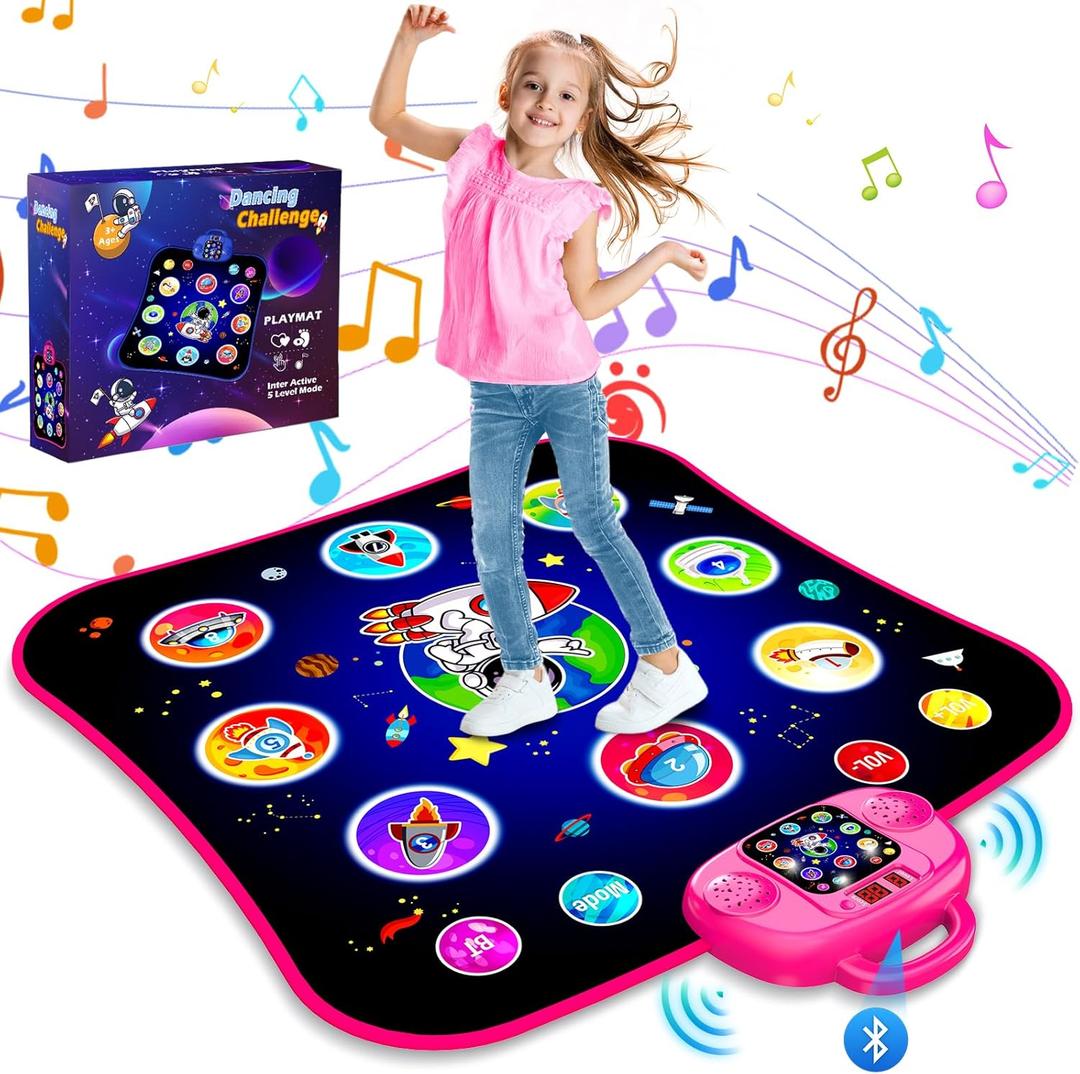 Gifts for 7 Year Old Girl Toys Age 6-8 Electronic Dance Pad with Light-up 8 Button Bluetooth Music Dance Mat with 5 Game Modes Birthday Toys Gifts for 3 4 5 6 7 8 9 10+ Year Old Girls Pink