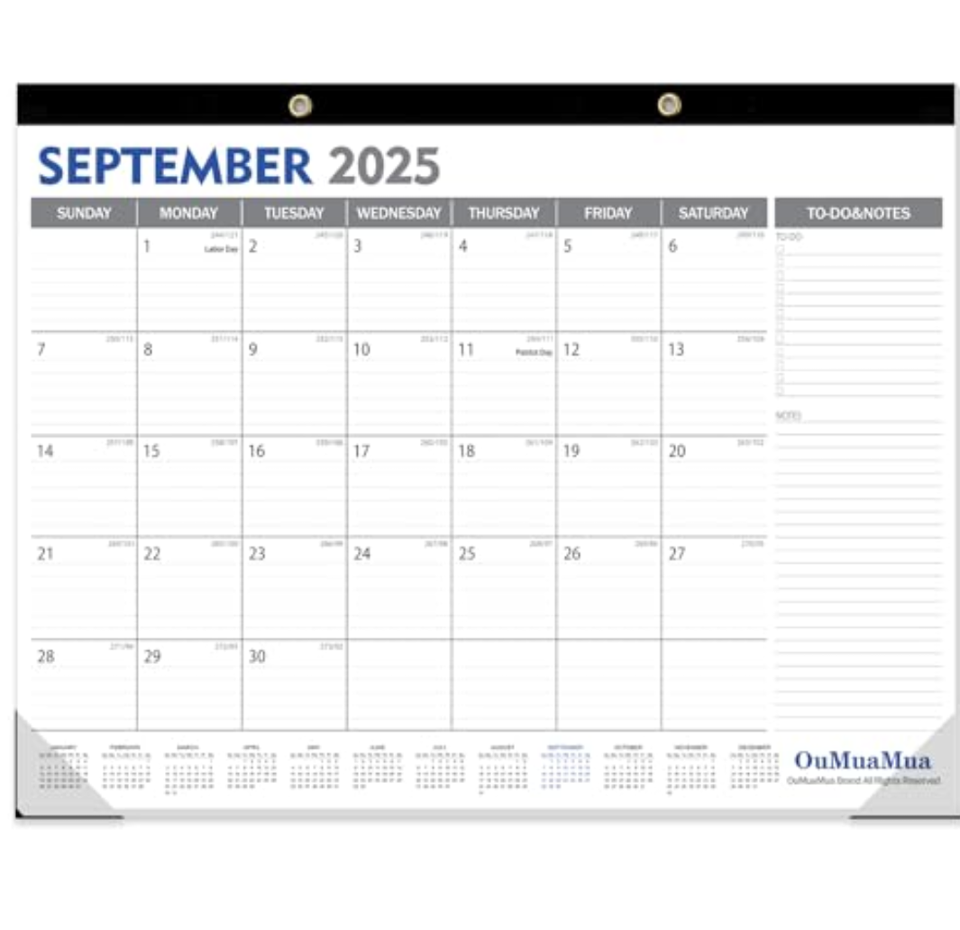 OuMuaMua Large Desk Calendar 2026-2027 - 18 Months from Jan. 2026 through Jun. 2027, 22 x 17 Inches Desktop Wall Calendar with Julian Date To-do & Notes, Corner Protectors for School Home Office